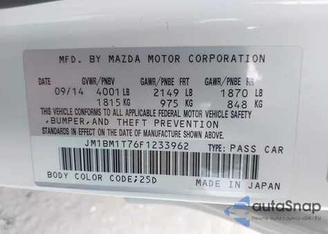 2015 Mazda Mazda3 I Sv из США, поврежденный, VIN JM1BM1T76F1233962